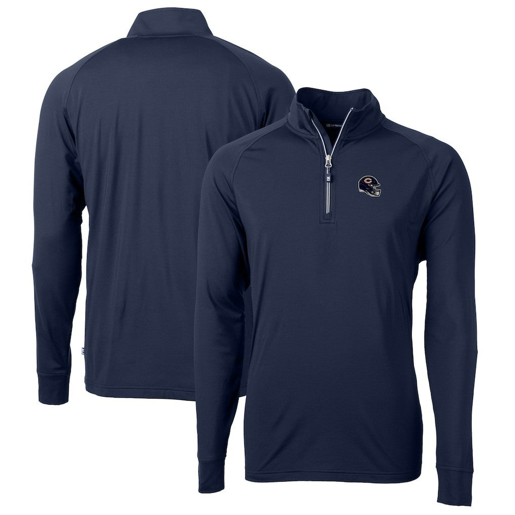 Chicago Bears Cutter & Buck Helmet Adapt Eco Knit Stretch Recycled Quarter-Zip Pullover Top - Navy Pullover