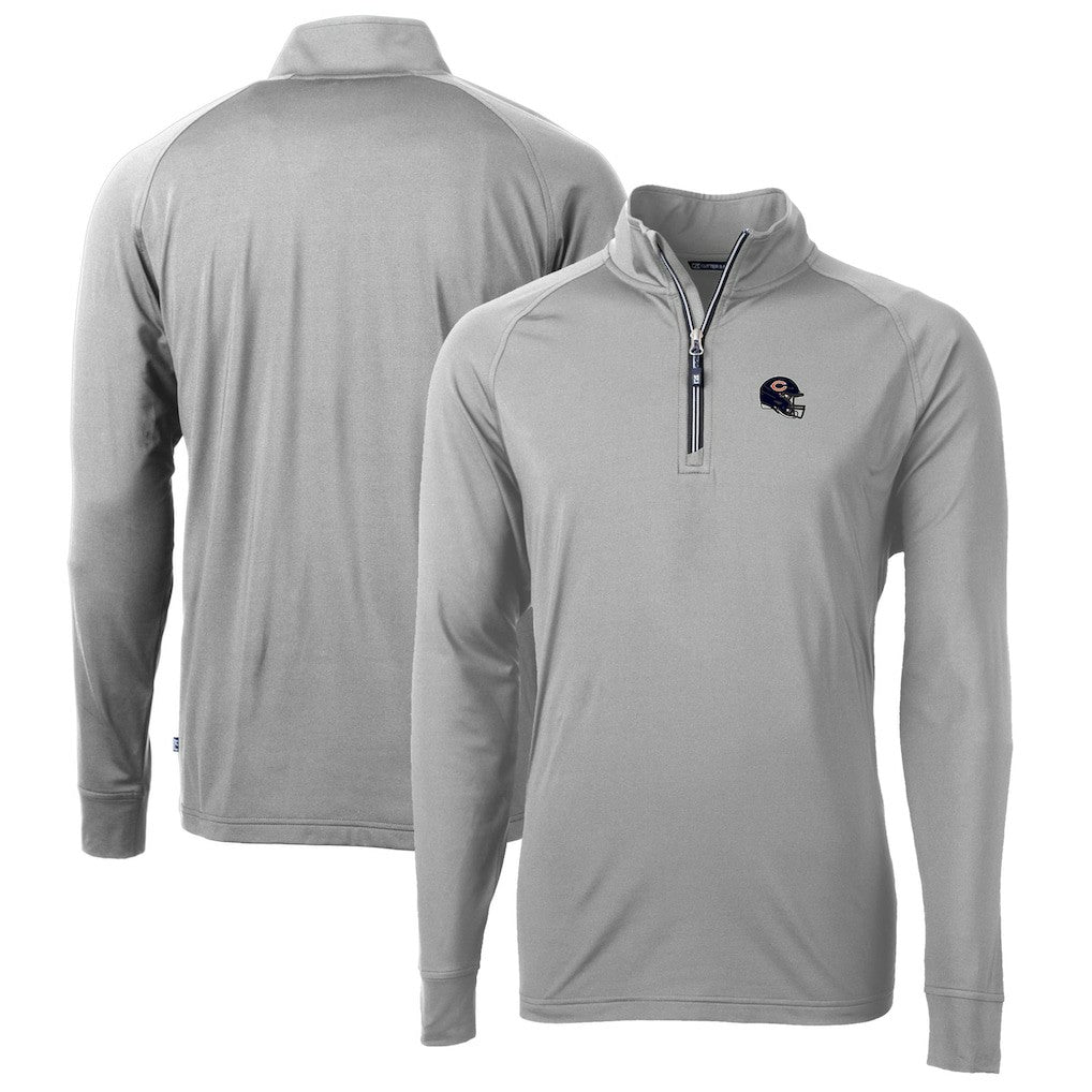 Chicago Bears Cutter & Buck Helmet Adapt Eco Knit Stretch Recycled Quarter-Zip Pullover Top - Silver Pullover