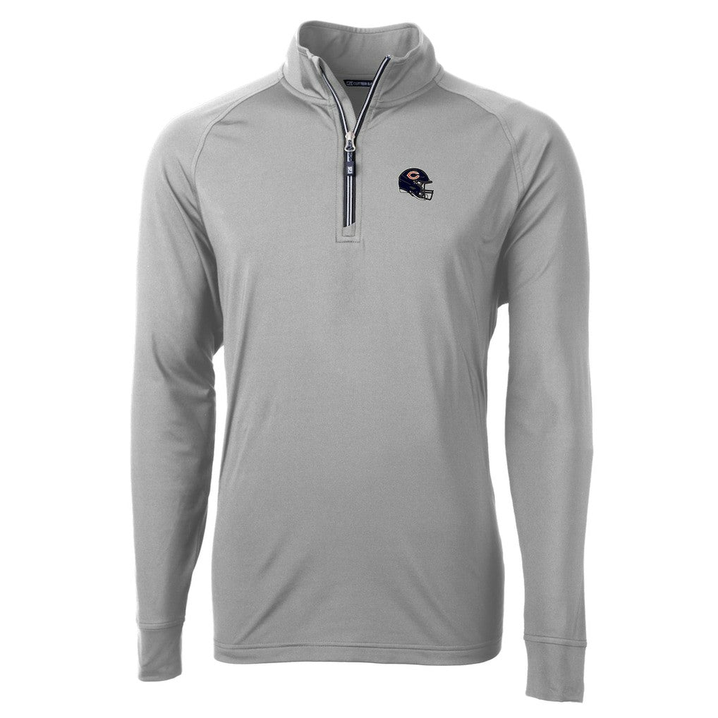 Chicago Bears Cutter & Buck Helmet Adapt Eco Knit Stretch Recycled Quarter-Zip Pullover Top - Silver Pullover