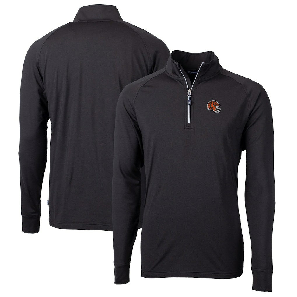 Cincinnati Bengals Cutter & Buck Helmet Adapt Eco Knit Stretch Recycled Quarter-Zip Pullover Top - Black Pullover