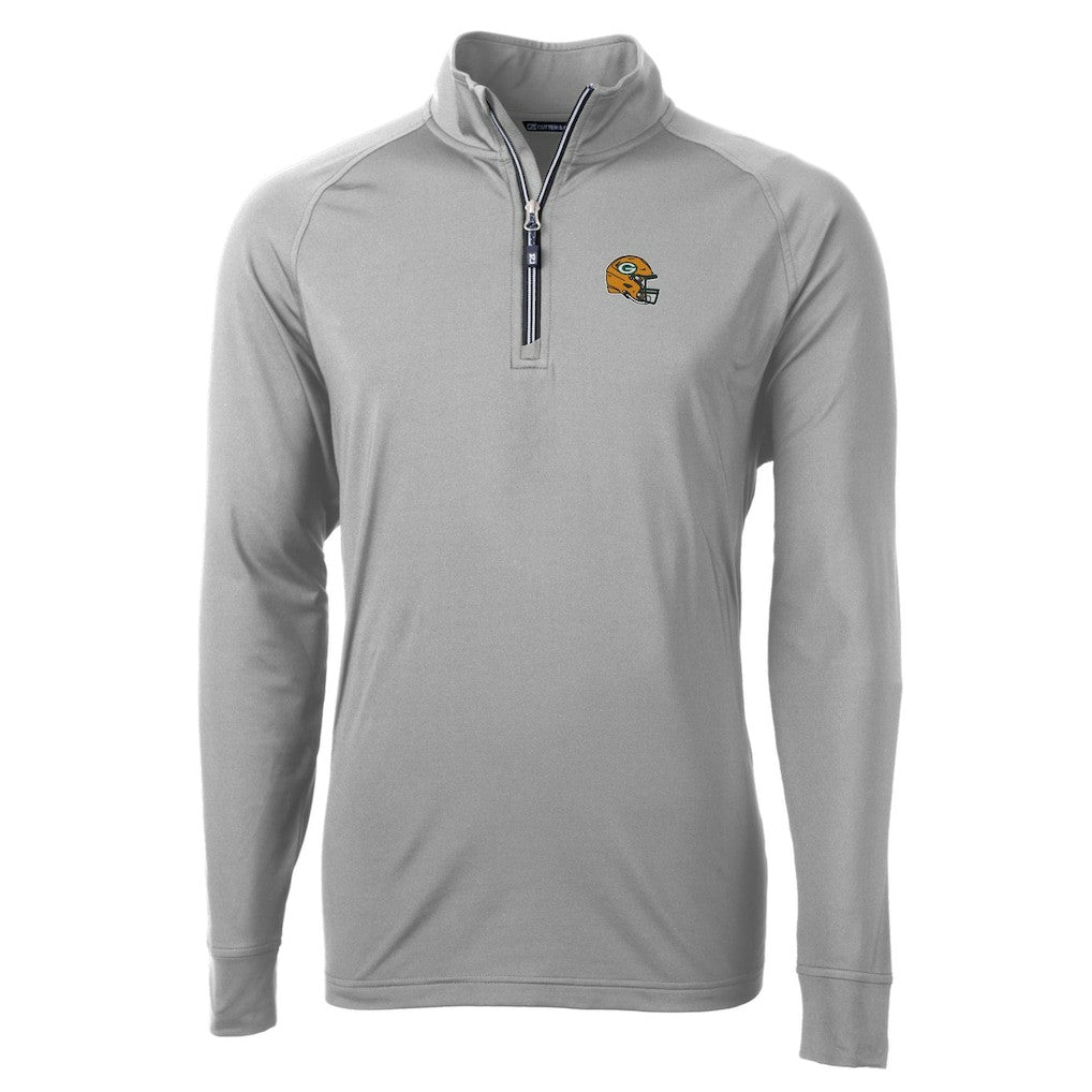 Green Bay Packers Cutter & Buck Helmet Adapt Eco Knit Stretch Recycled Quarter-Zip Pullover Top - Silver Pullover