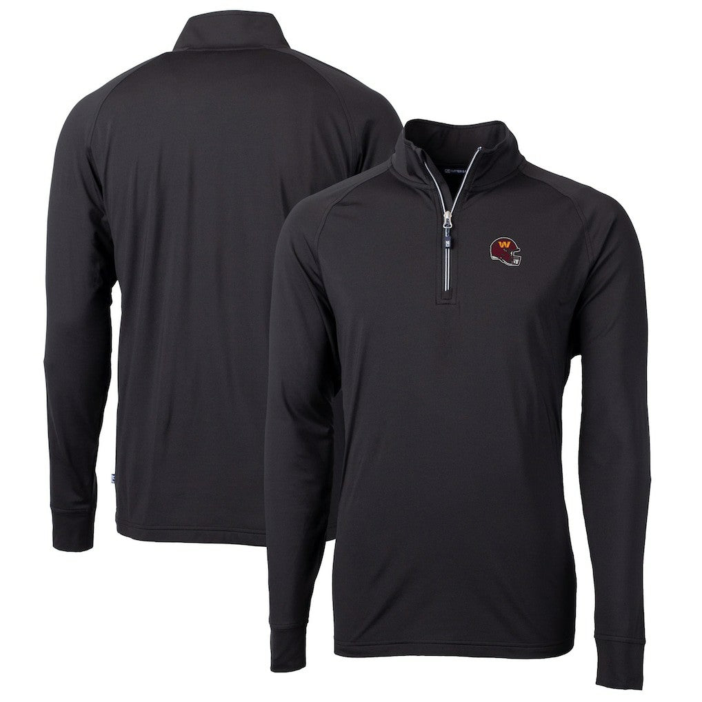 Washington Commanders Cutter & Buck Helmet Adapt Eco Knit Stretch Recycled Quarter-Zip Pullover Top - Black Pullover