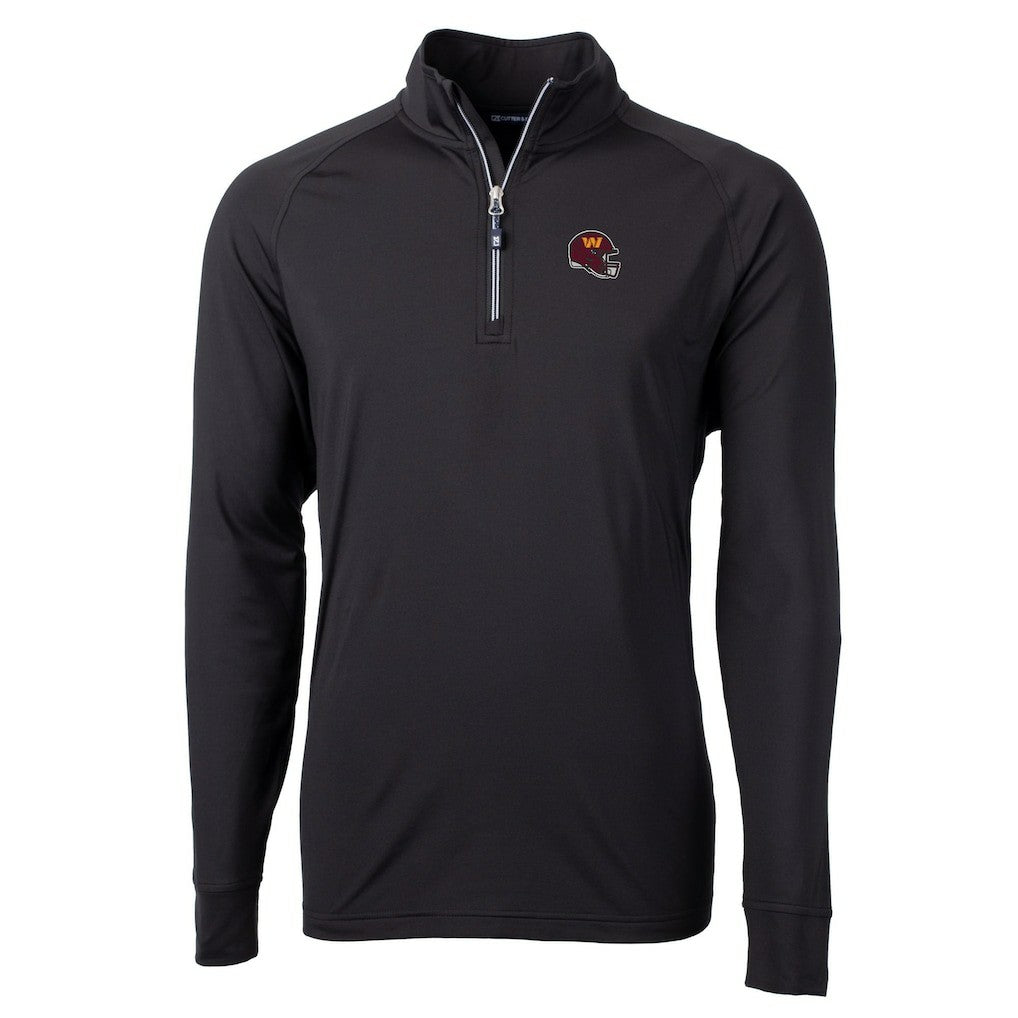 Washington Commanders Cutter & Buck Helmet Adapt Eco Knit Stretch Recycled Quarter-Zip Pullover Top - Black Pullover