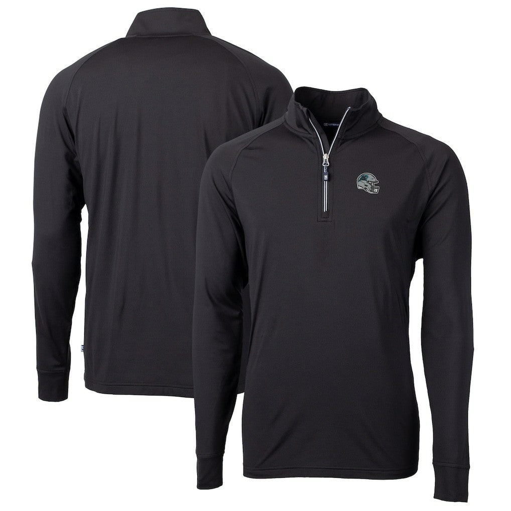 Carolina Panthers Cutter & Buck Helmet Adapt Eco Knit Stretch Recycled Quarter-Zip Pullover Top - Black Pullover