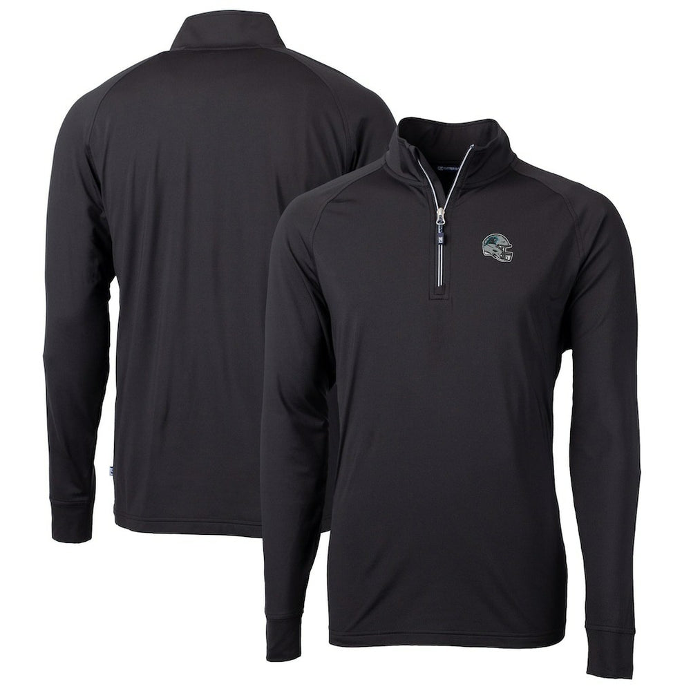 Carolina Panthers Cutter & Buck Helmet Adapt Eco Knit Stretch Recycled Quarter-Zip Pullover Top - Black Pullover