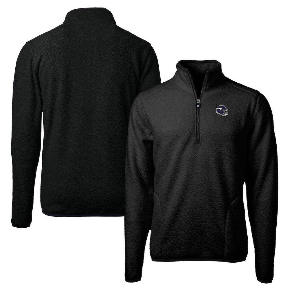 Minnesota Vikings Cutter & Buck Helmet Cascade Eco Sherpa Fleece Quarter-Zip Pullover Jacket - Black Pullover