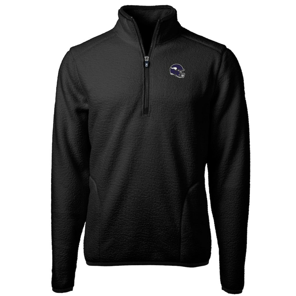 Minnesota Vikings Cutter & Buck Helmet Cascade Eco Sherpa Fleece Quarter-Zip Pullover Jacket - Black Pullover