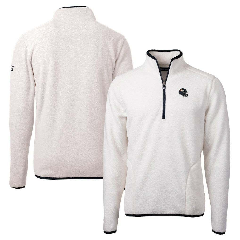 Denver Broncos Cutter & Buck Helmet Cascade Eco Sherpa Fleece Quarter-Zip Pullover Jacket - White Pullover