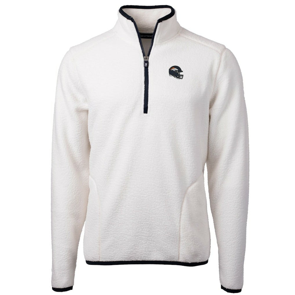 Denver Broncos Cutter & Buck Helmet Cascade Eco Sherpa Fleece Quarter-Zip Pullover Jacket - White Pullover