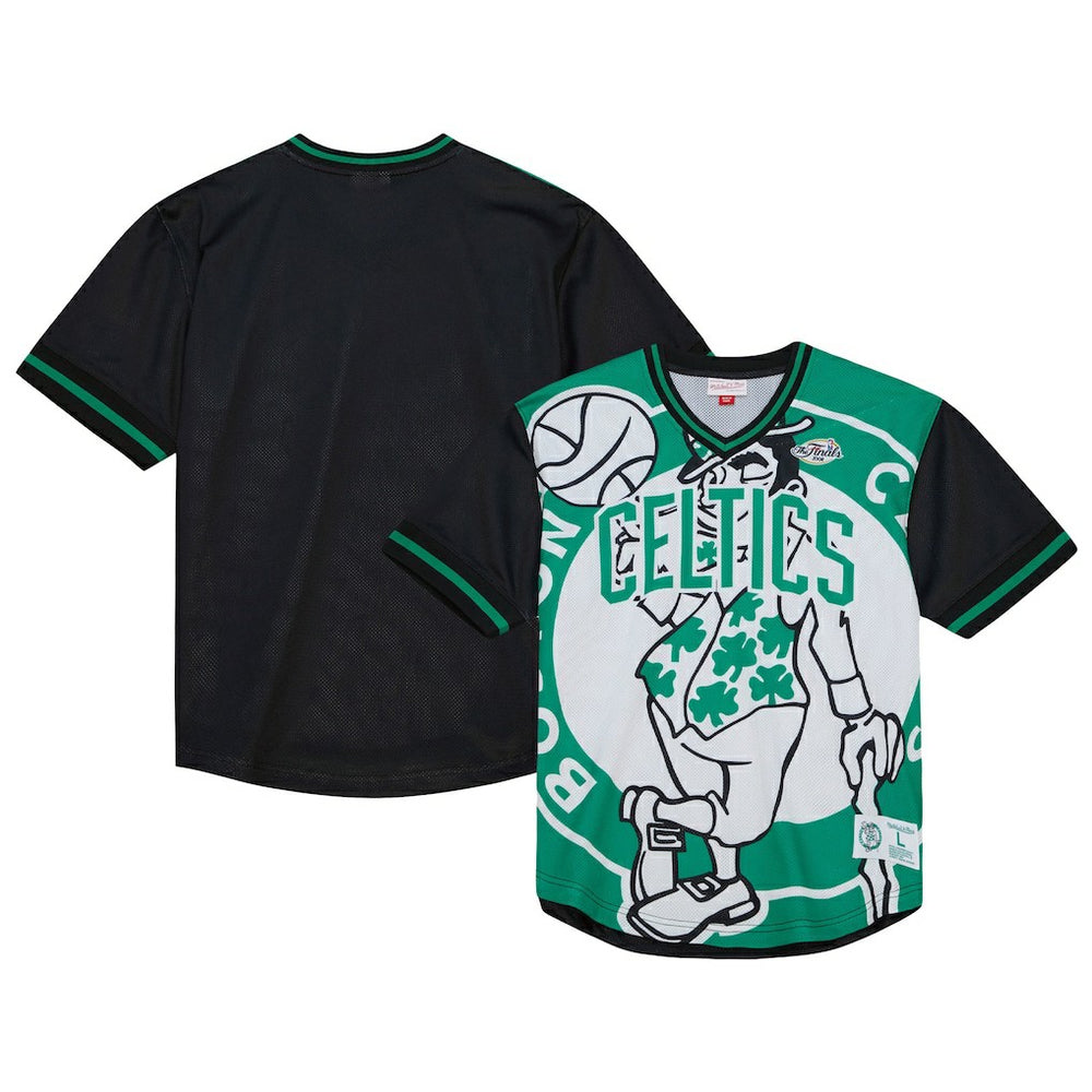 Boston Celtics Jumbotron 3.0 Mesh V-Neck T-Shirt Kelly Green - Mitchell & Ness