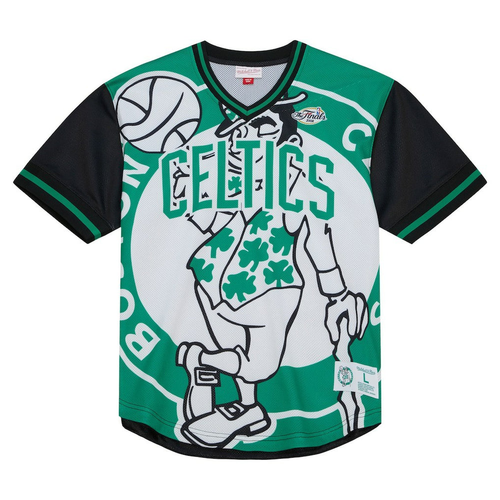 Boston Celtics Jumbotron 3.0 Mesh V-Neck T-Shirt Kelly Green - Mitchell & Ness