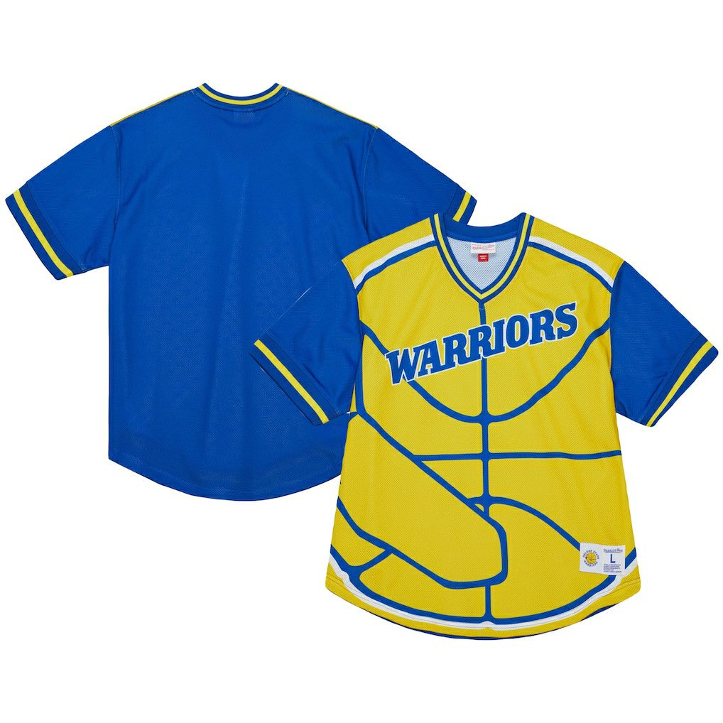 Golden State Warriors Jumbotron 3.0 Mesh V-Neck T-Shirt Gold - Mitchell & Ness