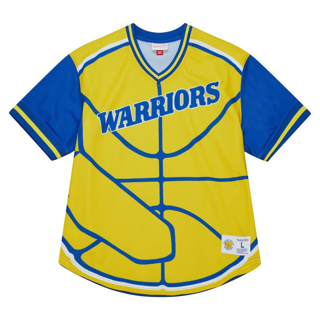 Golden State Warriors Jumbotron 3.0 Mesh V-Neck T-Shirt Gold - Mitchell & Ness