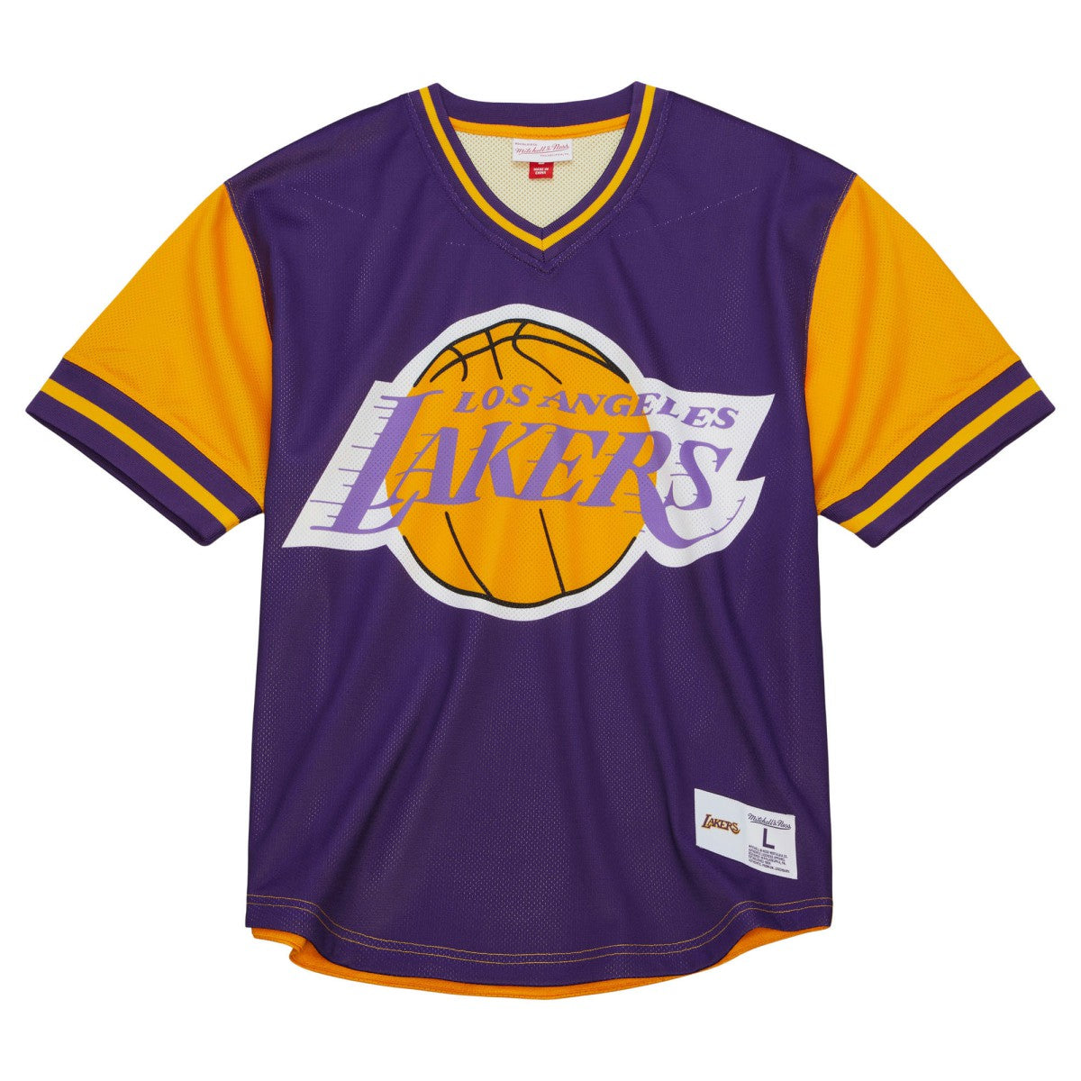 Los Angeles Lakers Jumbotron 3.0 Mesh V-Neck T-Shirt Purple - Mitchell & Ness