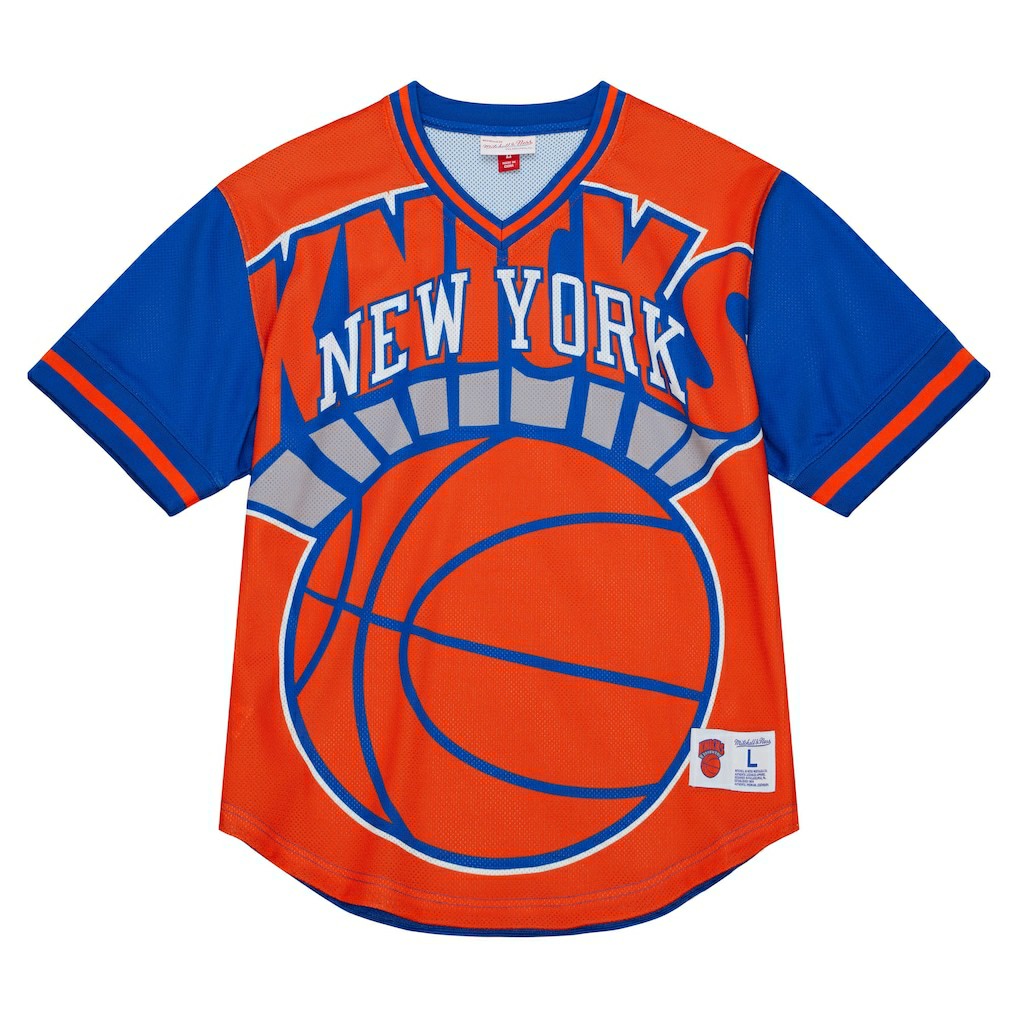 New York Knicks Jumbotron 3.0 Mesh V-Neck T-Shirt Orange - Mitchell & Ness