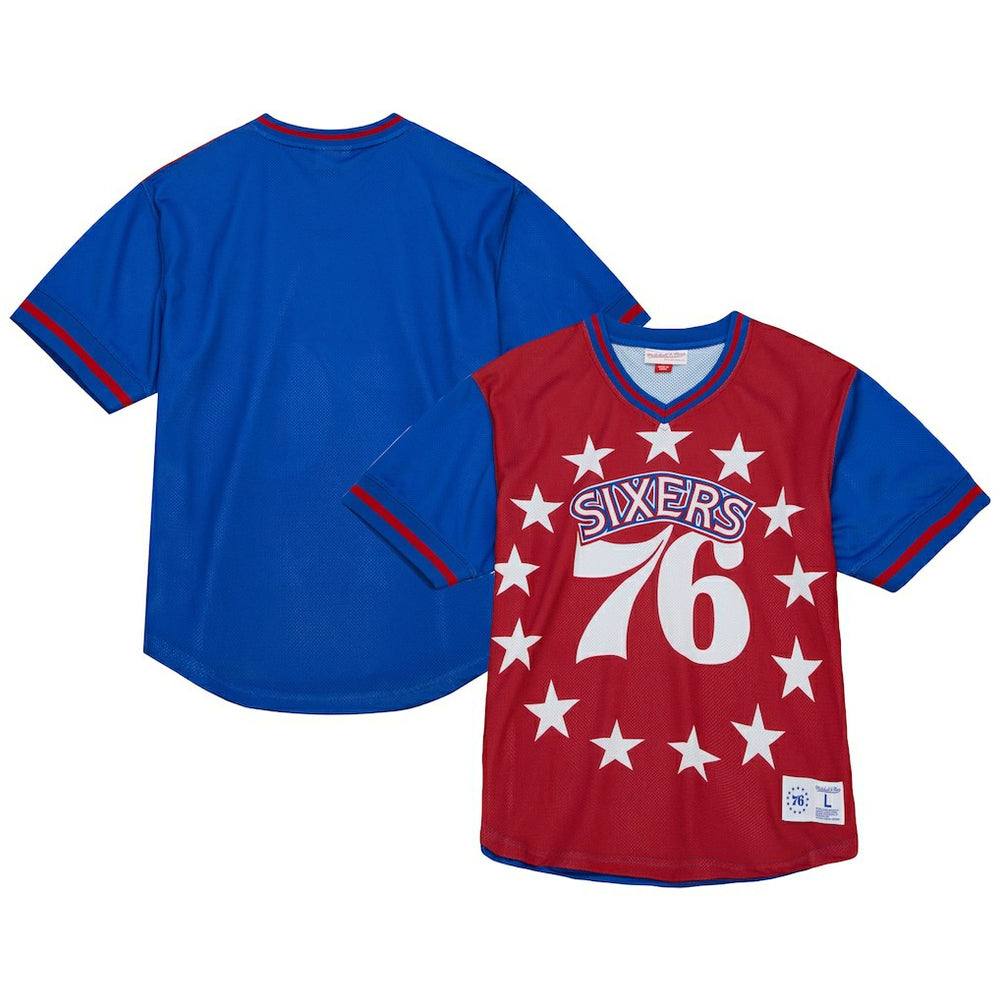 Philadelphia 76ers Jumbotron 3.0 Mesh V-Neck T-Shirt Red - Mitchell & Ness