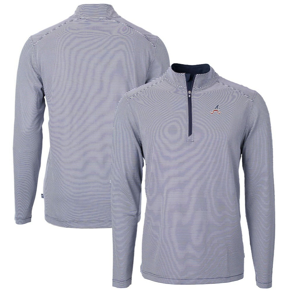 Atlanta Braves Cutter & Buck Americana Logo Big & Tall Virtue Eco Pique Recycled Quarter-Zip Pullover Top - Navy Pullover
