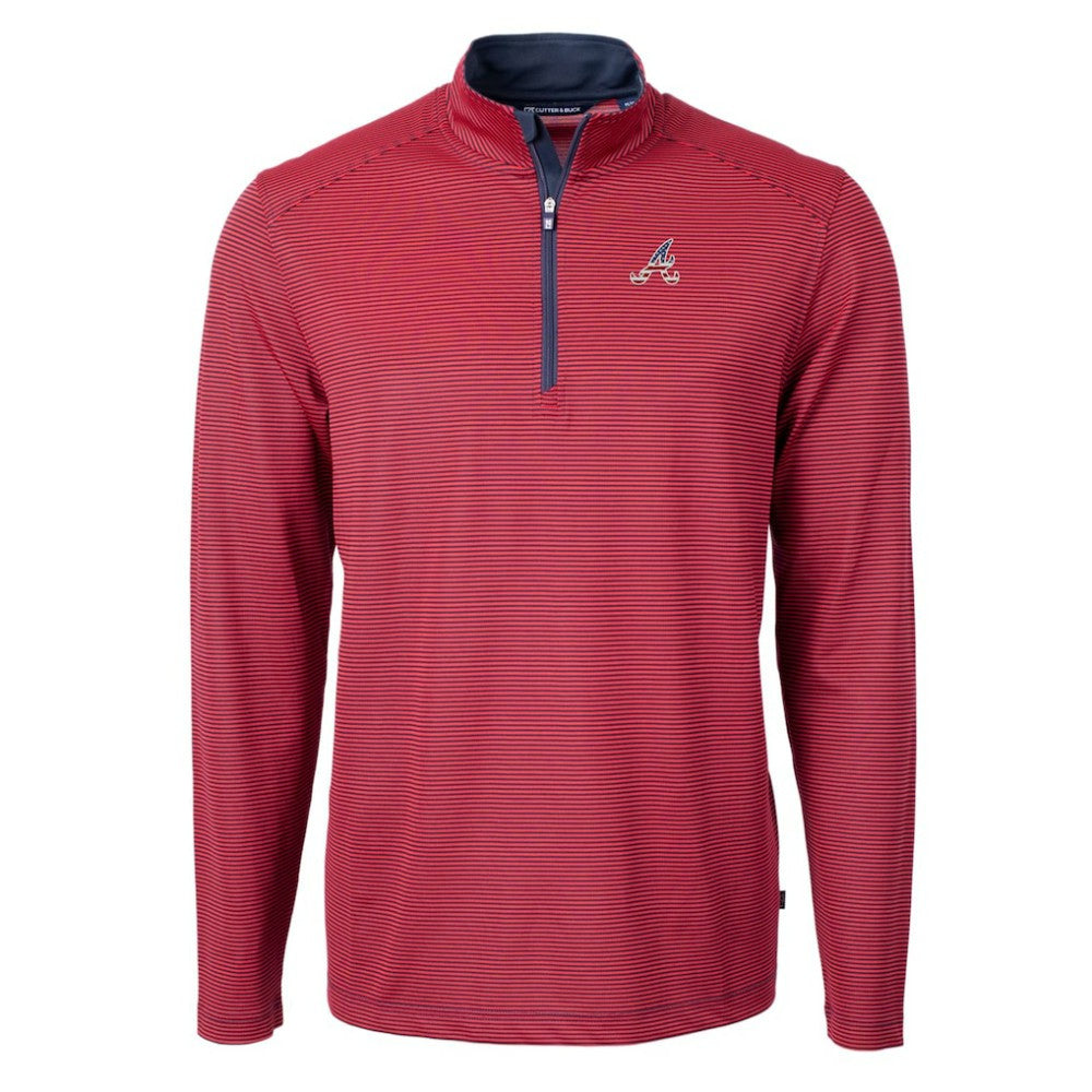 Atlanta Braves Cutter & Buck Americana Logo Big & Tall Virtue Eco Pique Recycled Quarter-Zip Pullover Top - Red Pullover