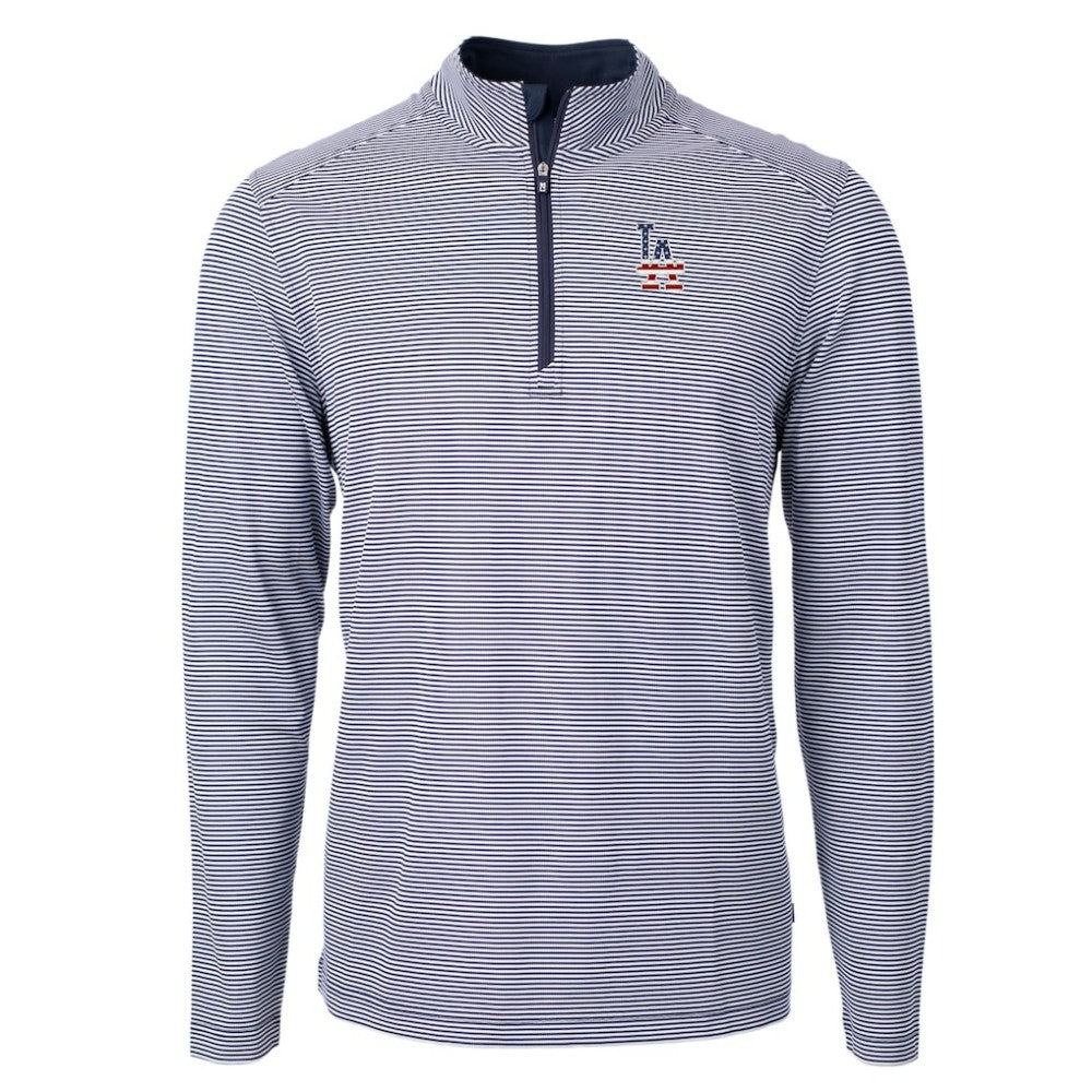 Los Angeles Dodgers Cutter & Buck Americana Logo Big & Tall Virtue Eco Pique Recycled Quarter-Zip Pullover Top - Navy Pullover