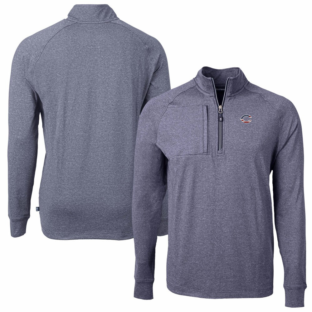 Cincinnati Reds Cutter & Buck Americana Logo Big & Tall Adapt Eco Knit Stretch Recycled Quarter-Zip Pullover Top - Heather Navy Pullover