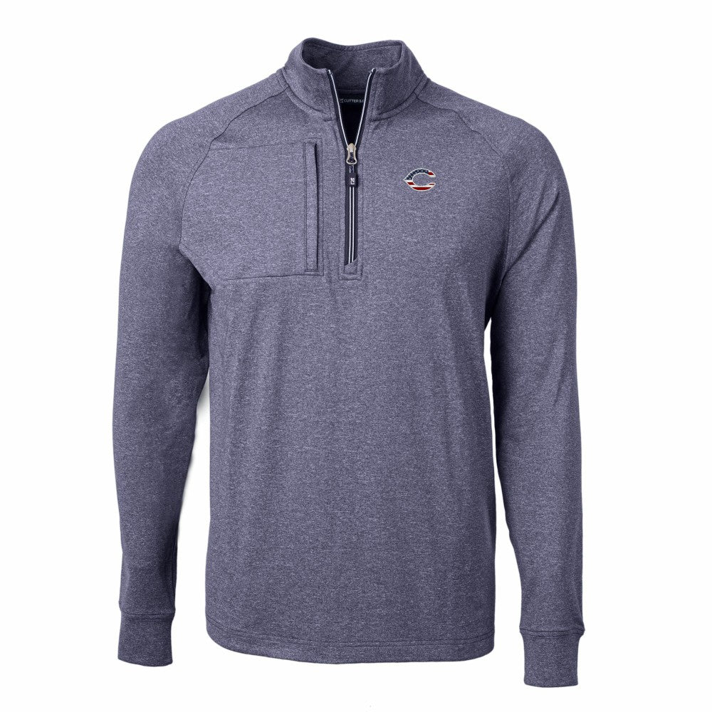 Cincinnati Reds Cutter & Buck Americana Logo Big & Tall Adapt Eco Knit Stretch Recycled Quarter-Zip Pullover Top - Heather Navy Pullover