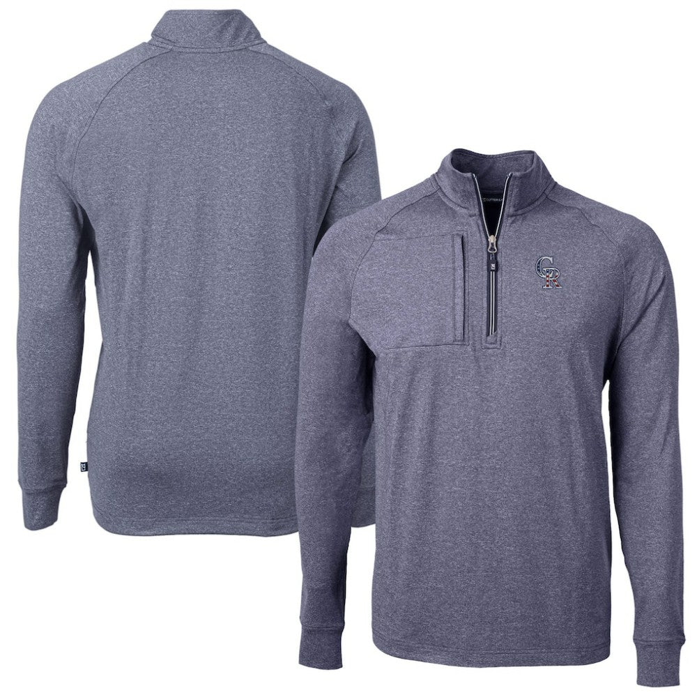 Colorado Rockies Cutter & Buck Americana Logo Big & Tall Adapt Eco Knit Stretch Recycled Quarter-Zip Pullover Top - Heather Navy Pullover