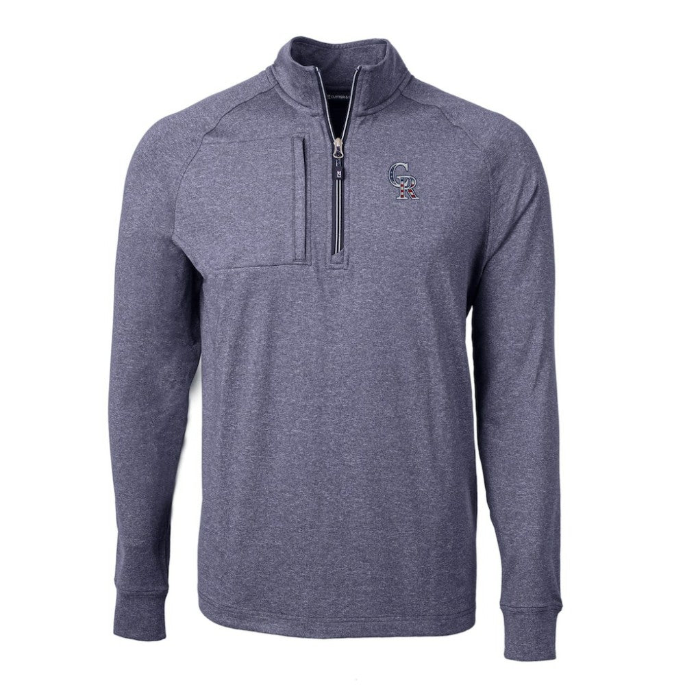 Colorado Rockies Cutter & Buck Americana Logo Big & Tall Adapt Eco Knit Stretch Recycled Quarter-Zip Pullover Top - Heather Navy Pullover