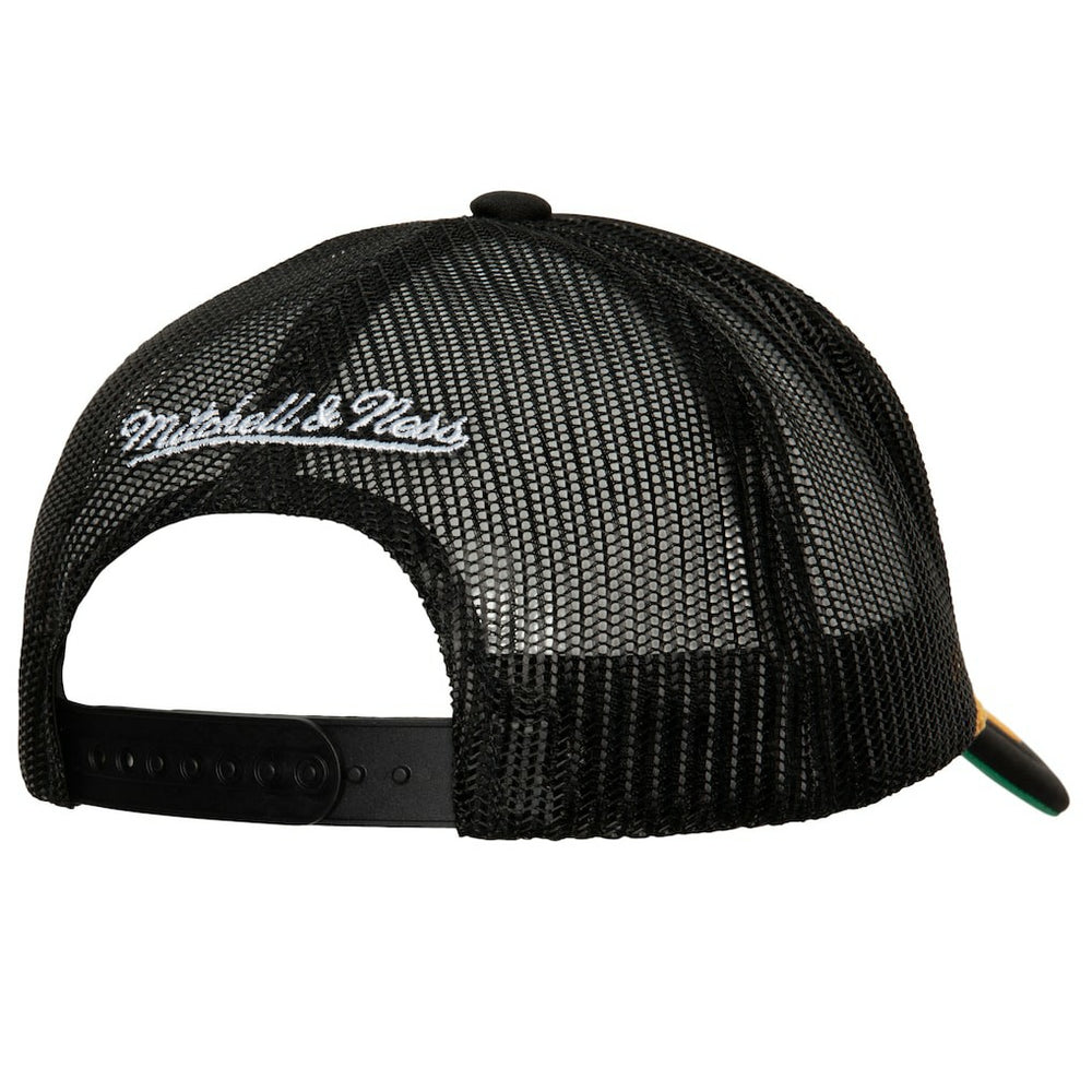 Brooklyn Nets Hardwood Classics Gold Leaf Mesh Trucker Snapback Hat Black - Mitchell & Ness