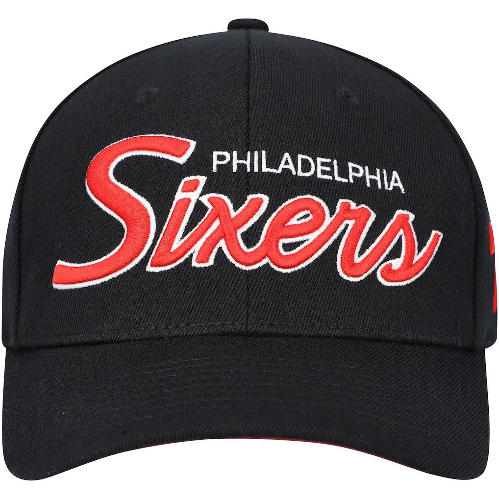 Philadelphia 76ers MVP Team Script 2.0 Stretch-Snapback Hat Black - Mitchell & Ness
