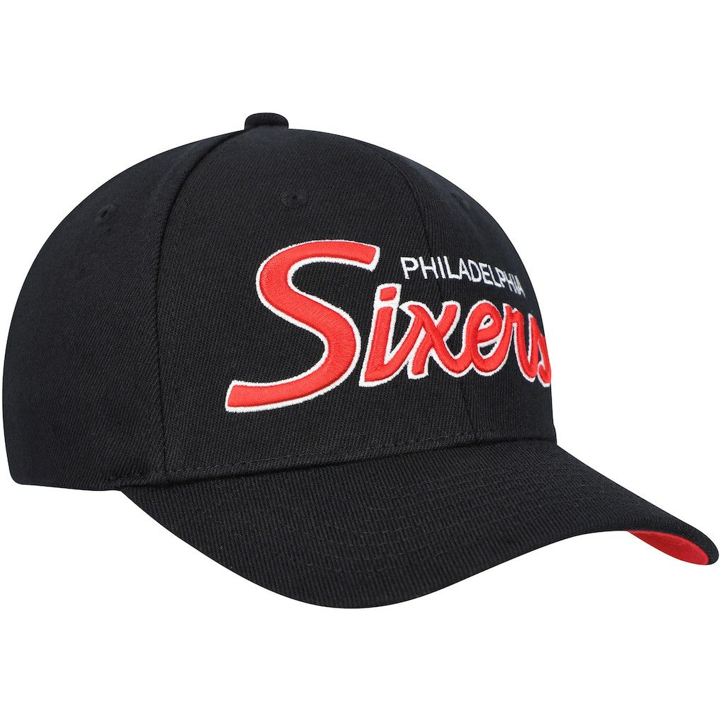 Philadelphia 76ers MVP Team Script 2.0 Stretch-Snapback Hat Black - Mitchell & Ness