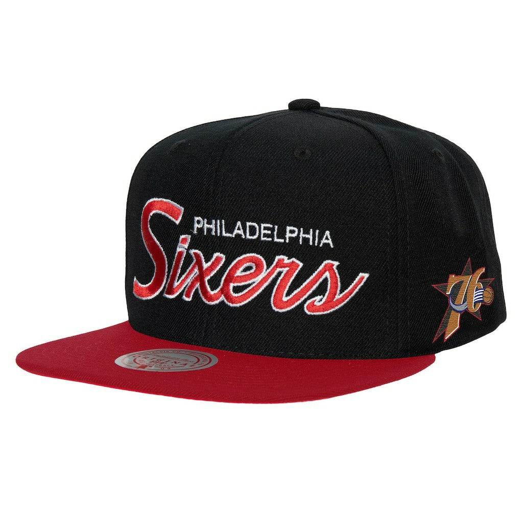 Philadelphia 76ers Hardwood Classics MVP Team Script 2.0 Snapback Hat Black - Mitchell & Ness