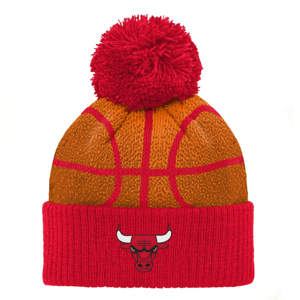 Chicago Bulls Preschool Basketball Head Cuffed Knit Hat with Pom Red outlet
