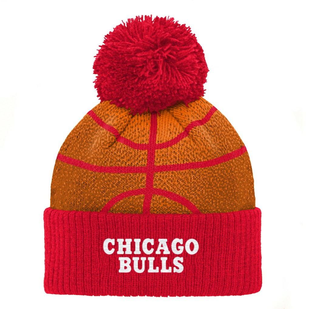 Chicago Bulls Preschool Basketball Head Cuffed Knit Hat with Pom Red outlet