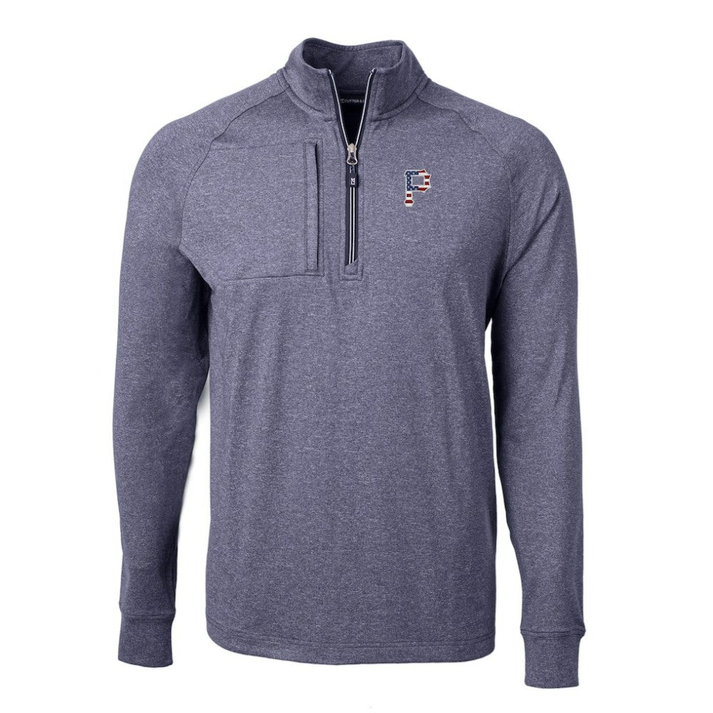 Pittsburgh Pirates Cutter & Buck Americana Logo Adapt Eco Knit Stretch Recycled Quarter-Zip Pullover Top - Heather Navy Pullover