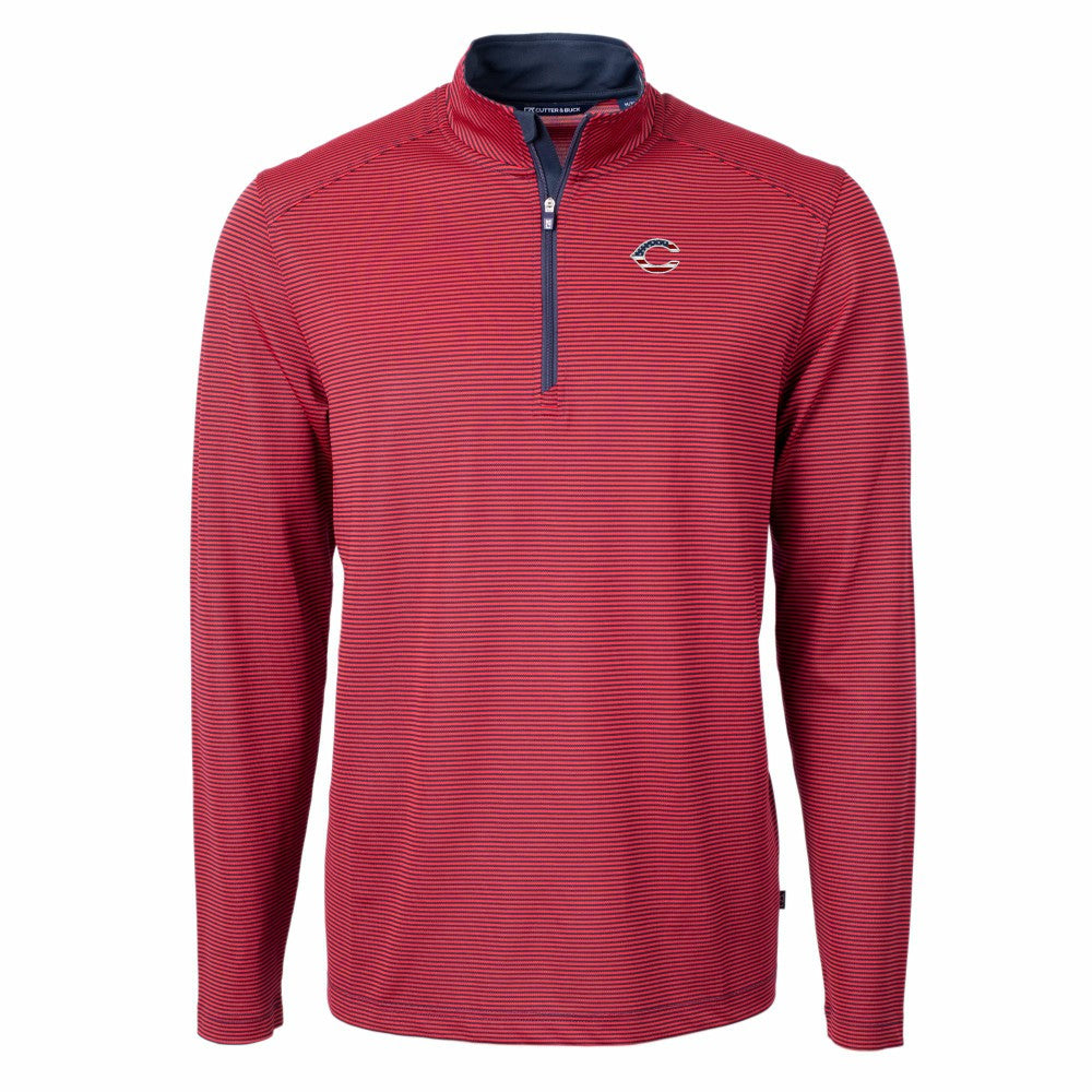 Cincinnati Reds Cutter & Buck Americana Logo Virtue Eco Pique Stripe Recycled Quarter-Zip Pullover Top - Red Pullover