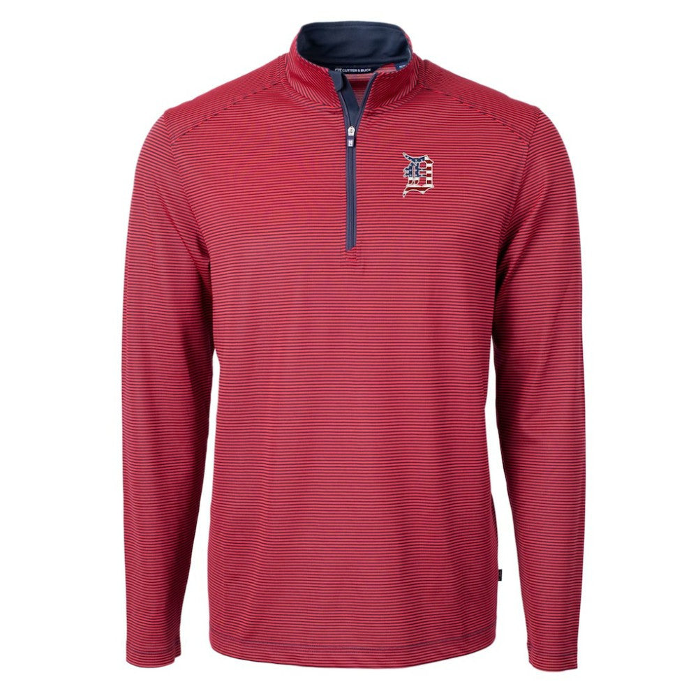 Detroit Tigers Cutter & Buck Americana Logo Virtue Eco Pique Stripe Recycled Quarter-Zip Pullover Top - Red Pullover