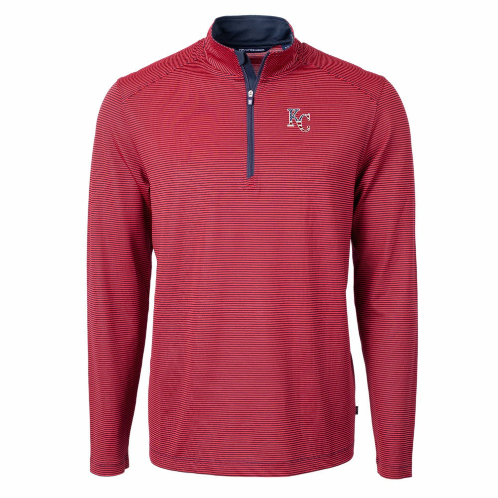 Kansas City Royals Cutter & Buck Americana Logo Virtue Eco Pique Stripe Recycled Quarter-Zip Pullover Top - Red Pullover