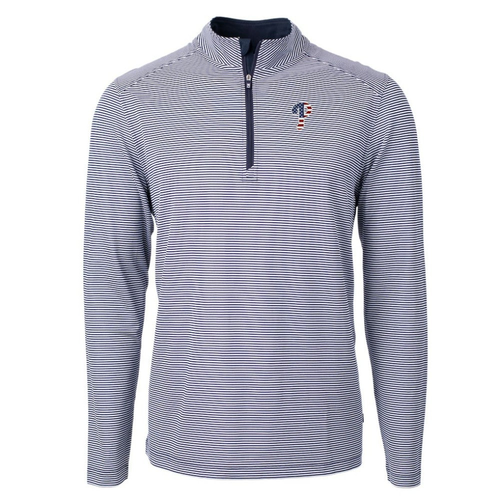Philadelphia Phillies Cutter & Buck Americana Logo Virtue Eco Pique Stripe Recycled Quarter-Zip Pullover Top - Navy Pullover