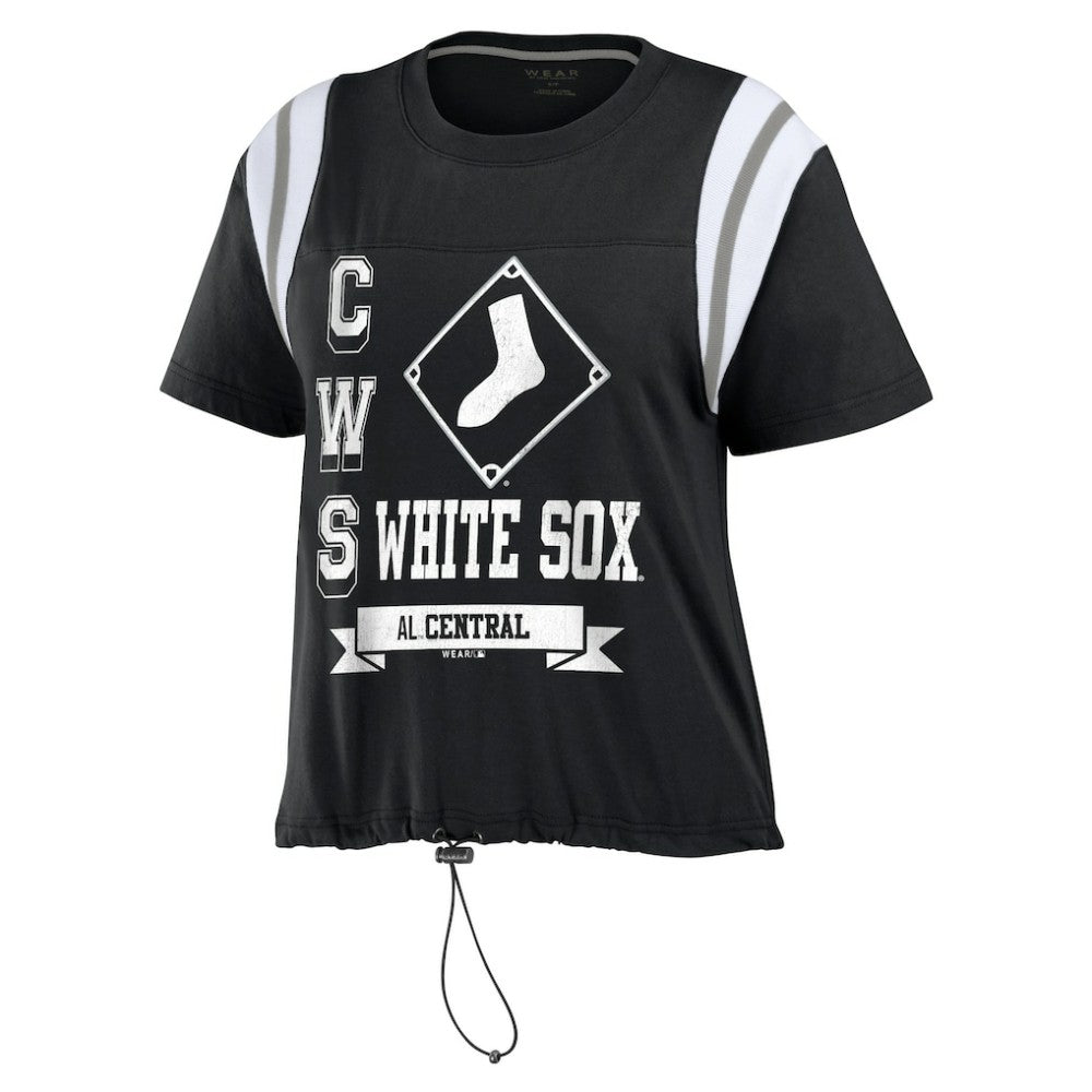 Chicago White Sox WEAR by Erin Andrews Women's Cinched Colorblock T-Shirt - Black T-shirts