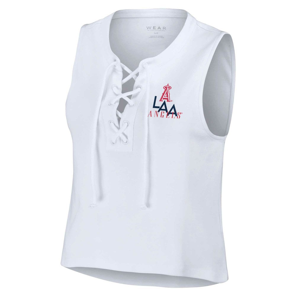 Los Angeles Angels WEAR by Erin Andrews Women's Lace-Up Tank Top - White Tanks