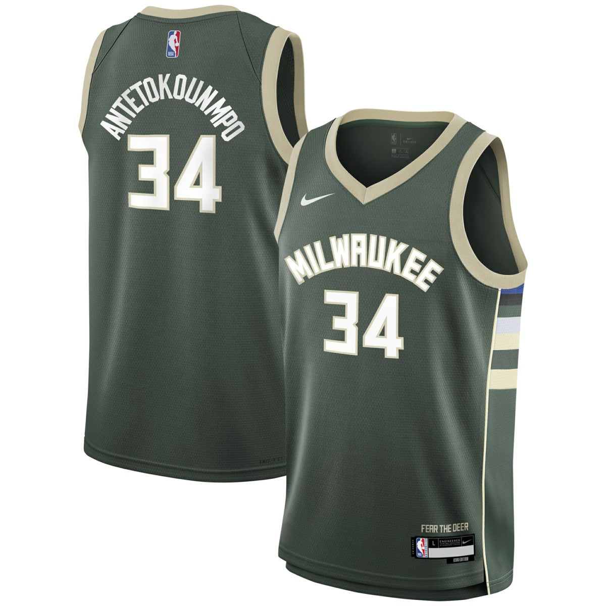 Giannis Antetokounmpo Milwaukee Bucks Youth Swingman Jersey Icon Edition Hunter Green - Nike