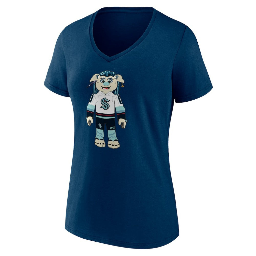Seattle Kraken Women's Mascot Buoy V-Neck T-Shirt - Deep Sea Blue | US 200061633