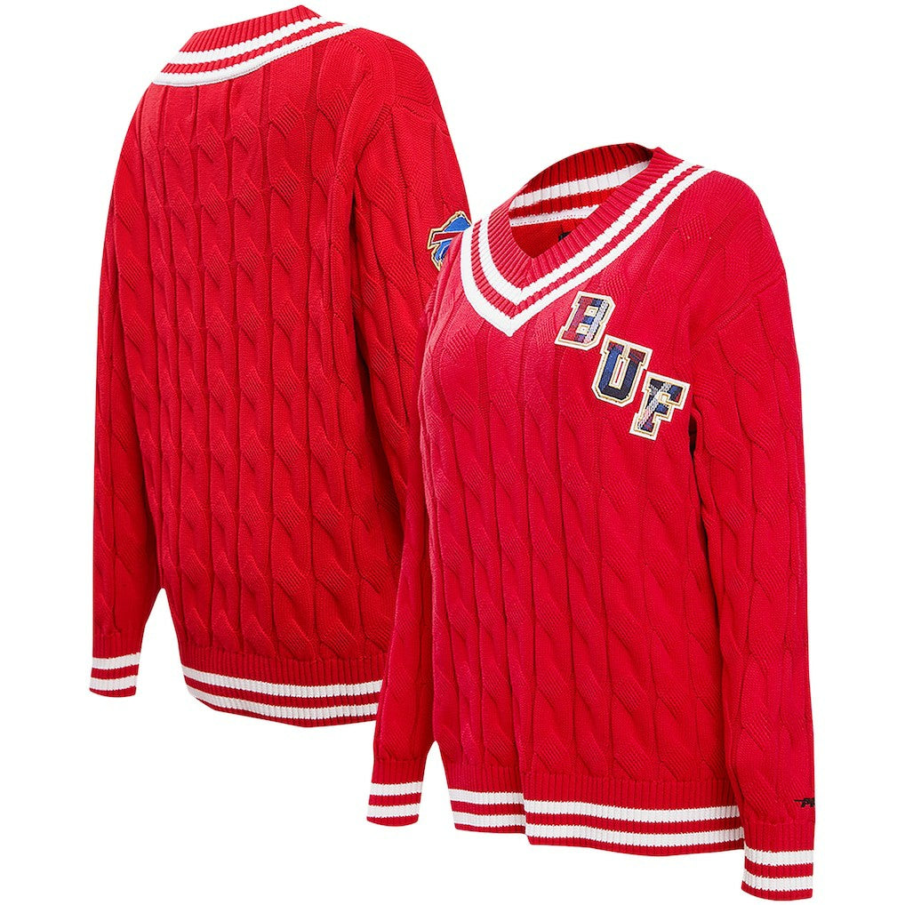 Buffalo Bills Pro Standard Women's Prep V-Neck Pullover Sweater - Red Pullover