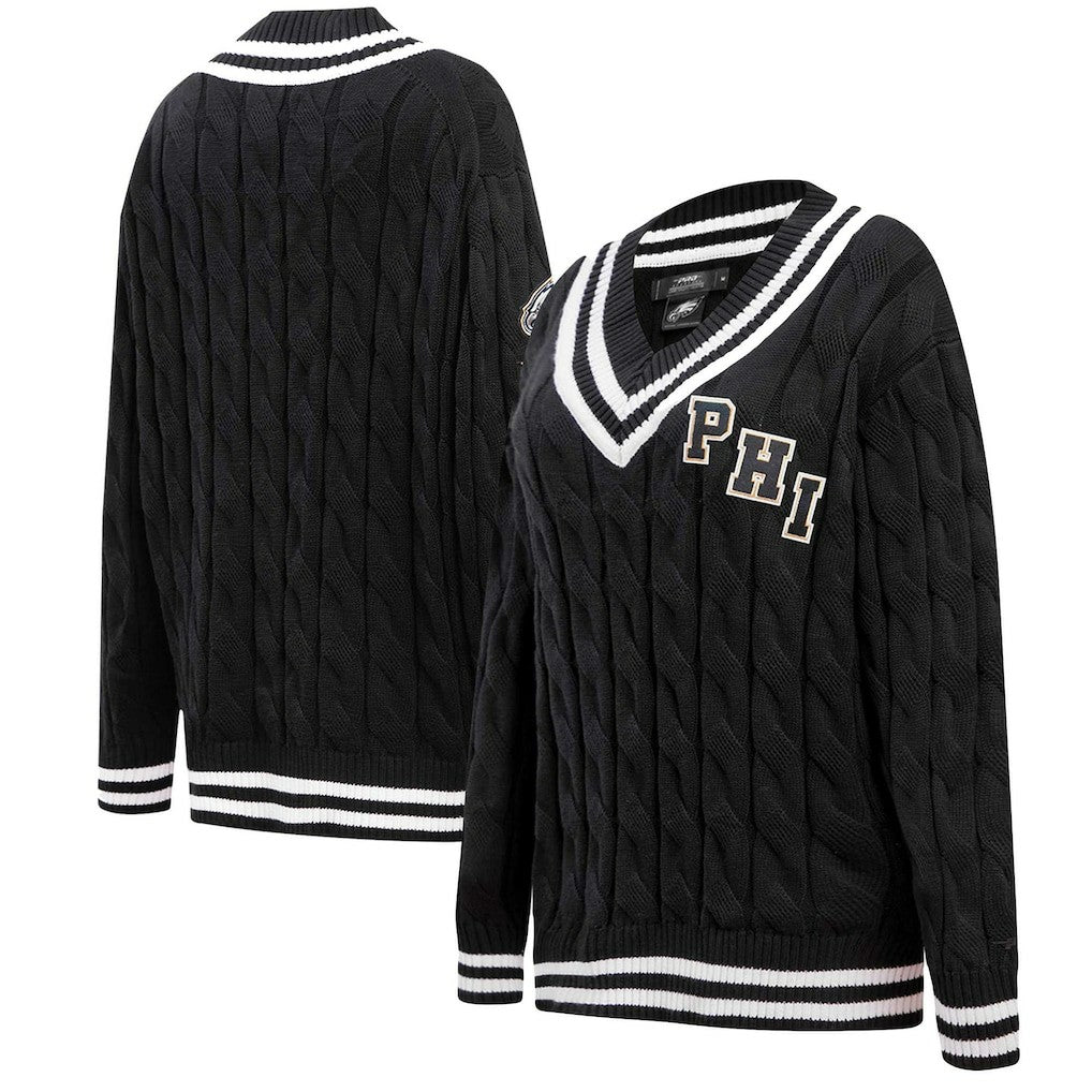 Philadelphia Eagles Pro Standard Women's Prep V-Neck Pullover Sweater - Black Pullover