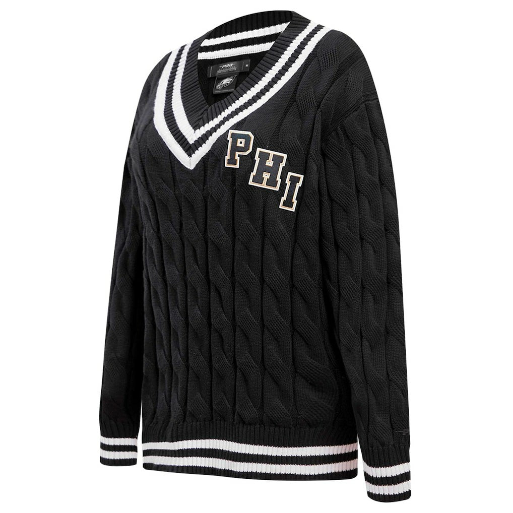 Philadelphia Eagles Pro Standard Women's Prep V-Neck Pullover Sweater - Black Pullover