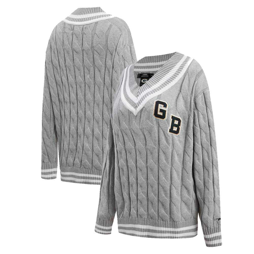 Green Bay Packers Pro Standard Women's Prep V-Neck Pullover Sweater - Heather Gray Pullover