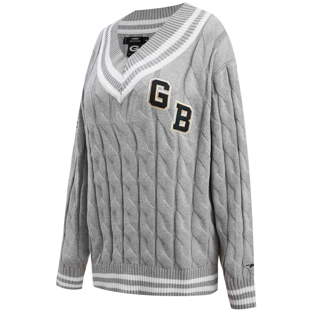 Green Bay Packers Pro Standard Women's Prep V-Neck Pullover Sweater - Heather Gray Pullover