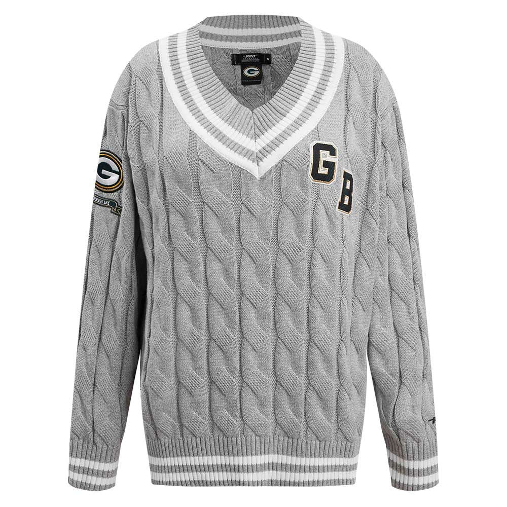 Green Bay Packers Pro Standard Women's Prep V-Neck Pullover Sweater - Heather Gray Pullover
