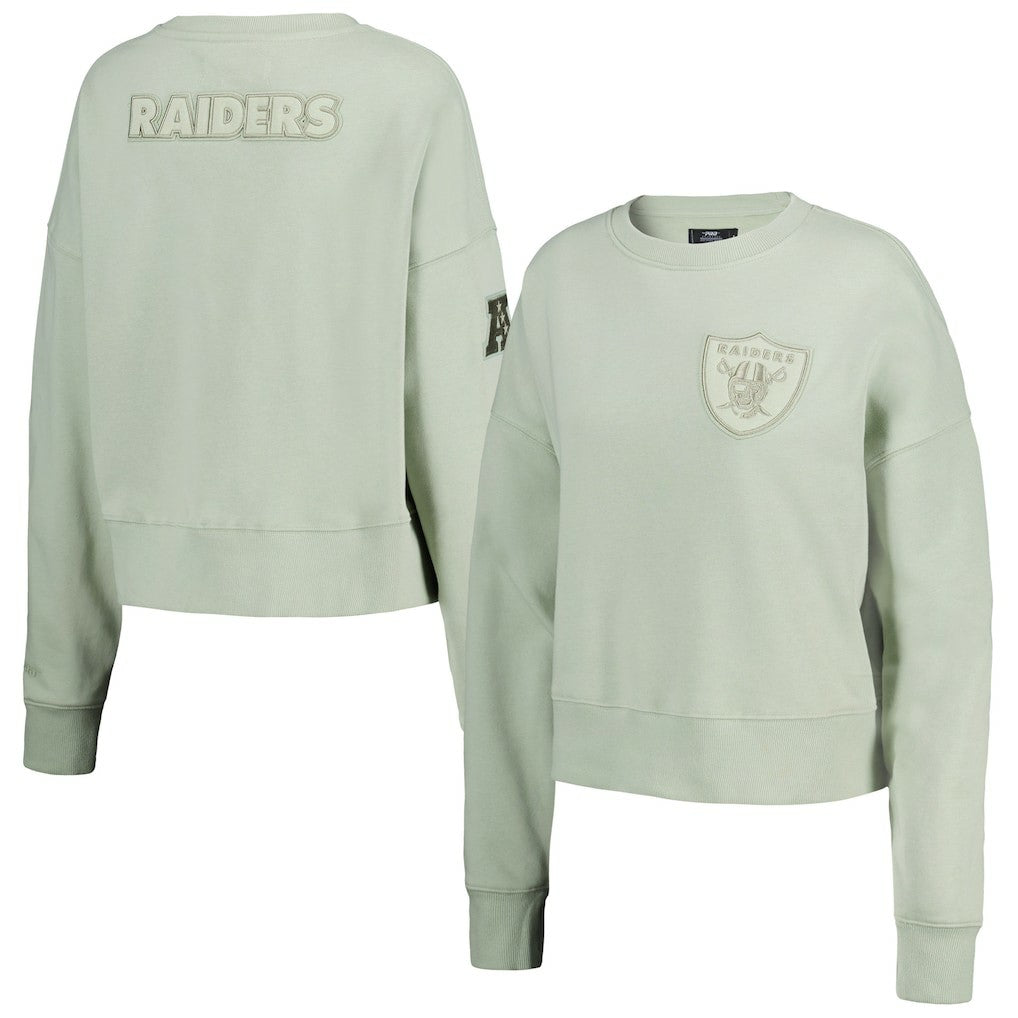 Las Vegas Raiders Pro Standard Women's Oversized Cropped Neutral Pullover Sweatshirt - Light Green Pullover