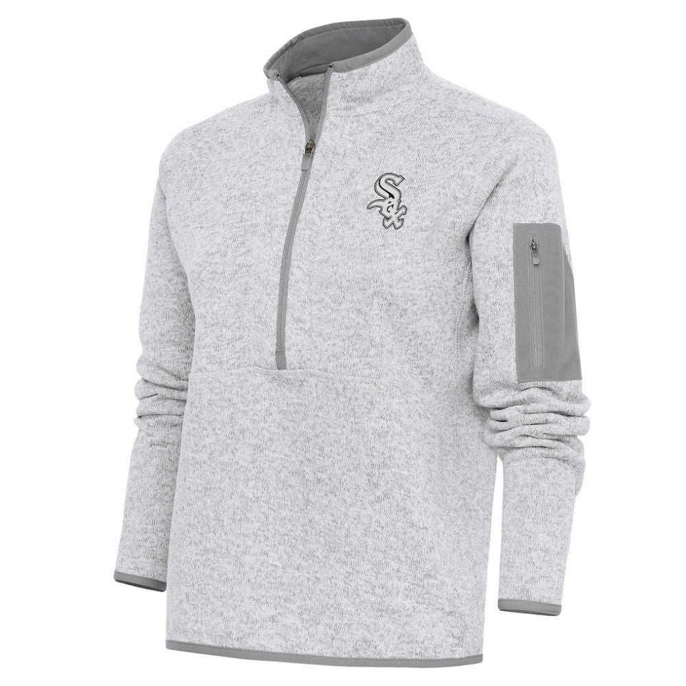 Chicago White Sox Antigua Women's Brushed Metallic Fortune Half-Zip Pullover Jacket - Heather Gray Jackets